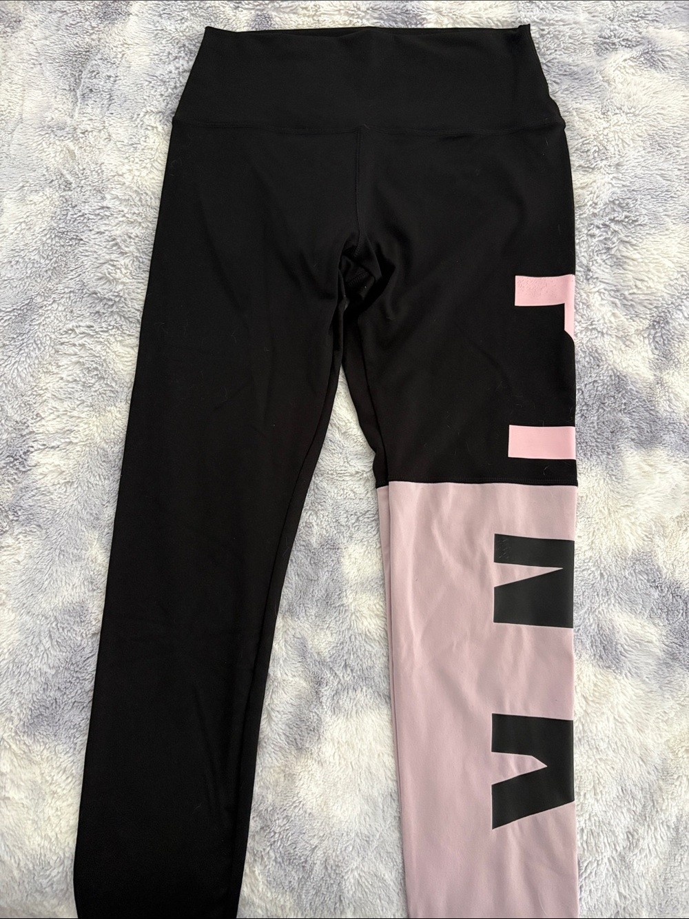 PINK Victoria's Secret Black Leggings with Pink Side Panel and Logo